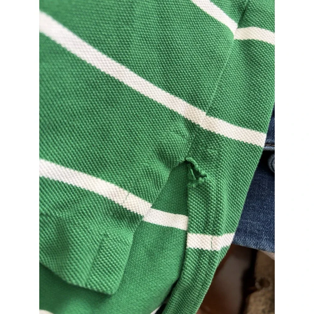 Polo Ralph Lauren Shirt Mens XL Green White Striped Short Sleeve White Pony Logo